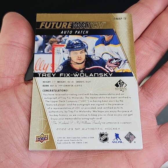 2022-23 SP Authentic #FWAP-TF Trey Fix-Wolansky Future Watch Auto Patch #/100 - Picture 10 of 11